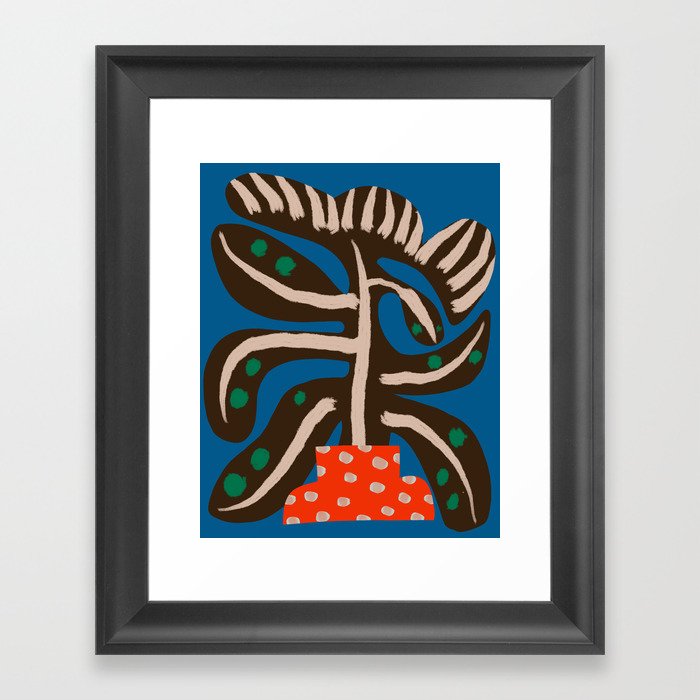 Dark Plant in Bright Red Pot Still Life Framed Art Print