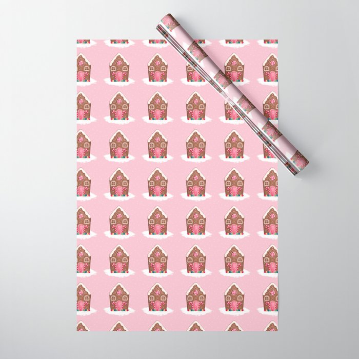 Pink Gingerbread House Wrapping Paper