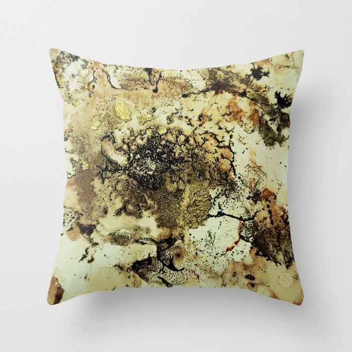 Chasing Pirates- Black, Brown and Gold Rustic Art Print Throw Pillow