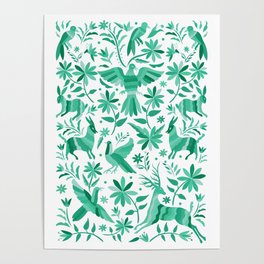 Mexican Otomí Design in Turquoise by Akbaly Poster