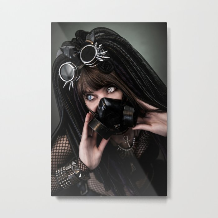 Cybergoth cyber girl black gas mask Metal Print