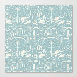 White Old-Fashioned 1920s Vintage Pattern on Sage Turquoise Canvas Print
