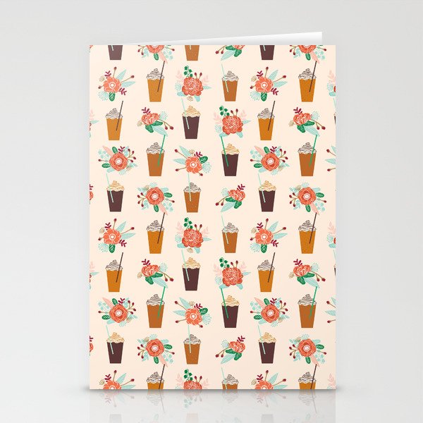 Coffee floral bouquet coffee lovers java bean cute pattern print for kitchen Stationery Cards