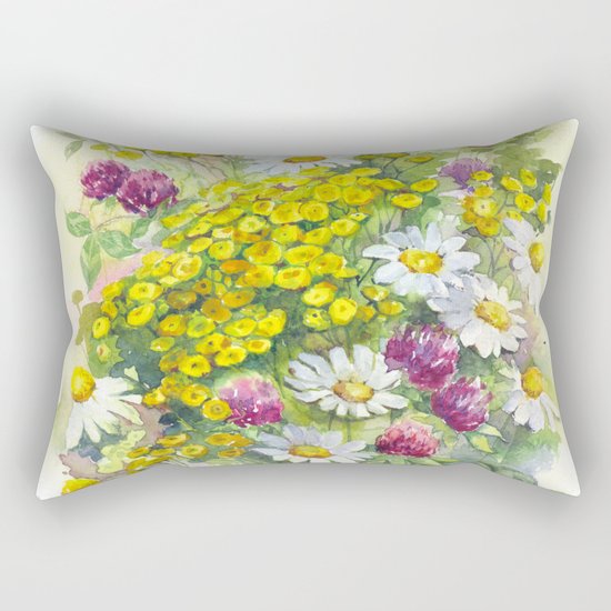 Watercolor meadow flowers spring Rectangular Pillow