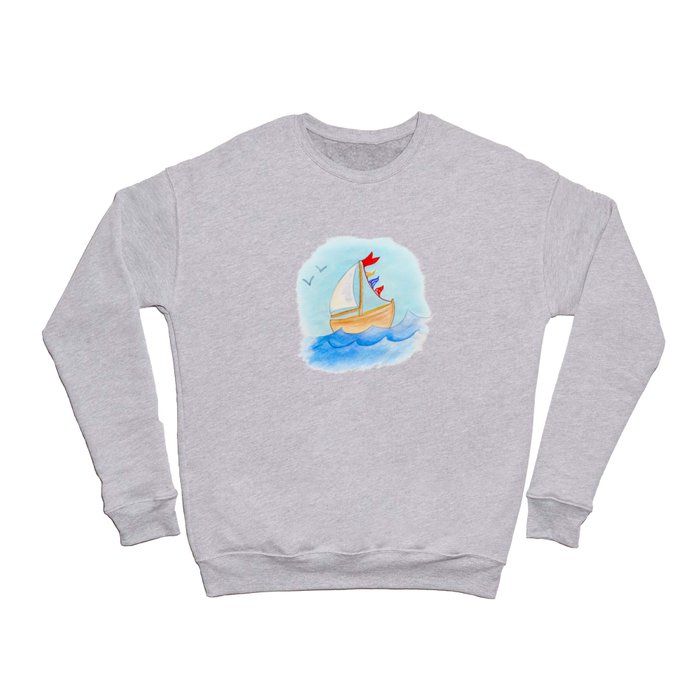 Watercolor whimsical sail boat on a windy day Crewneck Sweatshirt