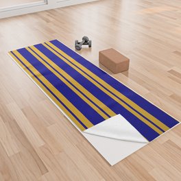 [ Thumbnail: Goldenrod & Blue Colored Striped/Lined Pattern Yoga Towel ]