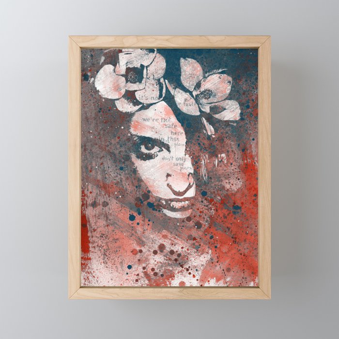 Red Hypothermia | flower woman graffiti painting Framed Mini Art Print