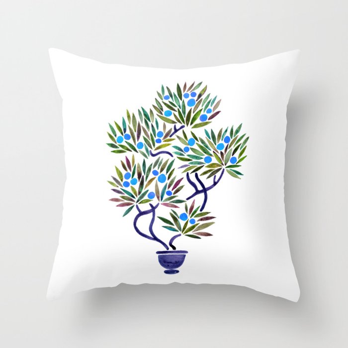 Bonsai Fruit Tree – Blue Palette Throw Pillow