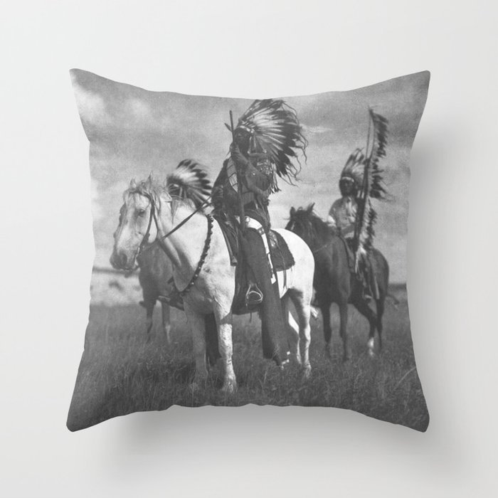 Sioux Native American First Nation Chiefs on the plains black and white photograph  Throw Pillow