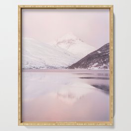 Arctic Glory Photo | Pastel Color Sunset in the Kaldfjord, Norway Travel Art Print | Mountain Landscape Photography Serving Tray