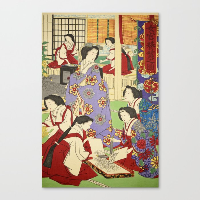 Ladies-in-waiting raising silkworms by Hiroshige III, 1884 Canvas Print