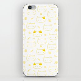 Yellow Doodle Kitten Faces Pattern iPhone Skin