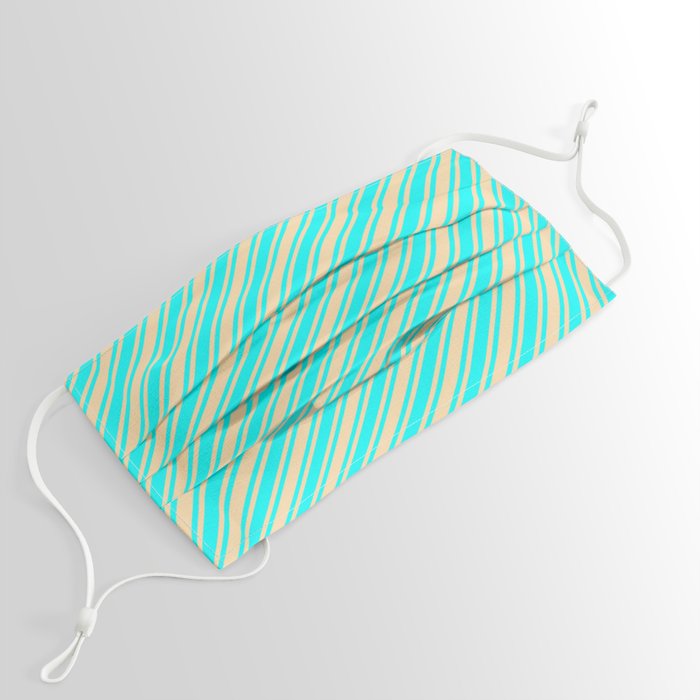 Aqua & Tan Colored Lined/Striped Pattern Face Mask