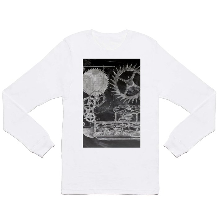 black and white vintage patent print chalkboard steampunk clock gear Long Sleeve T Shirt