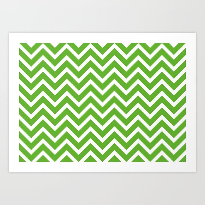 green, white zig zag pattern design Art Print