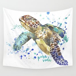 Sea Turtle Pura Vida Watercolor Wall Tapestry