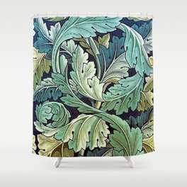 William Morris Herbaceous Acanthus green / blue Italian Laurel Acanthus Textile Floral Leaf Print  Shower Curtain