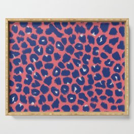 Leopard Spots, Cheetah Print, Navy, Coral Color, Brush Strokes Serving Tray
