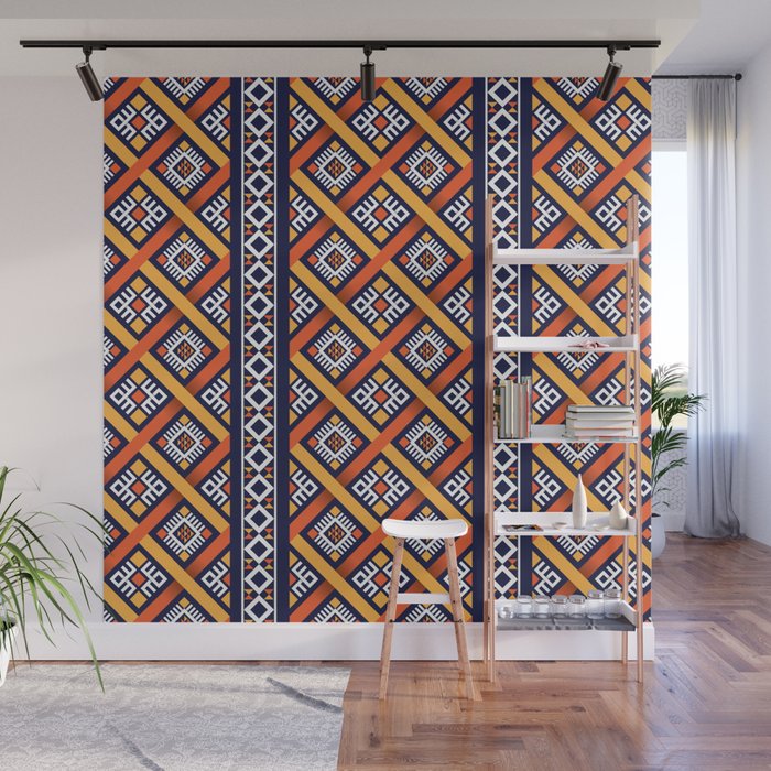 Ethnic Abstract Pattern - Orange Red Wall Mural