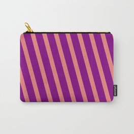 [ Thumbnail: Light Coral and Purple Colored Lined Pattern Carry-All Pouch ]