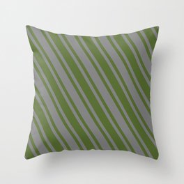 [ Thumbnail: Grey and Dark Olive Green Colored Pattern of Stripes Throw Pillow ]