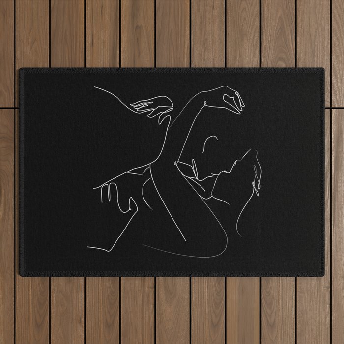 One line couple kiss black  Outdoor Rug