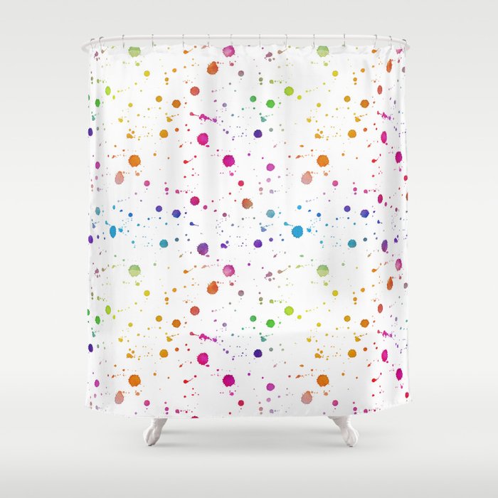 Small Rainbow Bright Pastel Watercolor Drops, Splatters and Dribbles Shower Curtain