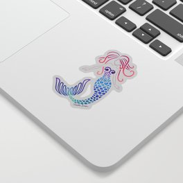 Tribal Mermaid with Ombre Turquoise Background Sticker