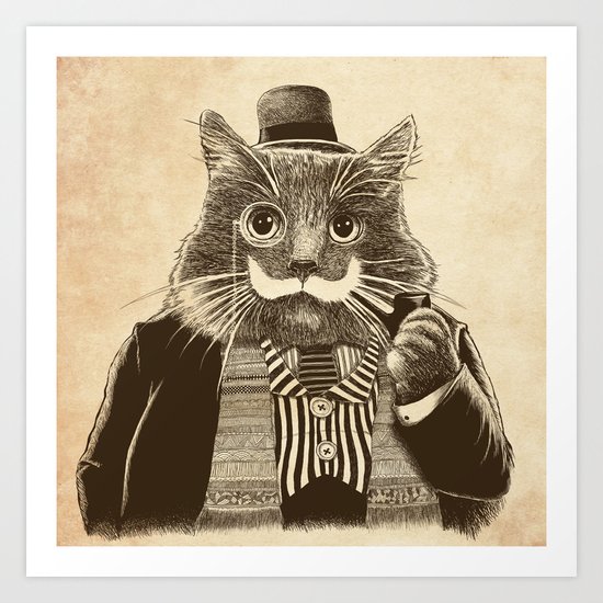 Mustache Cat Art Print