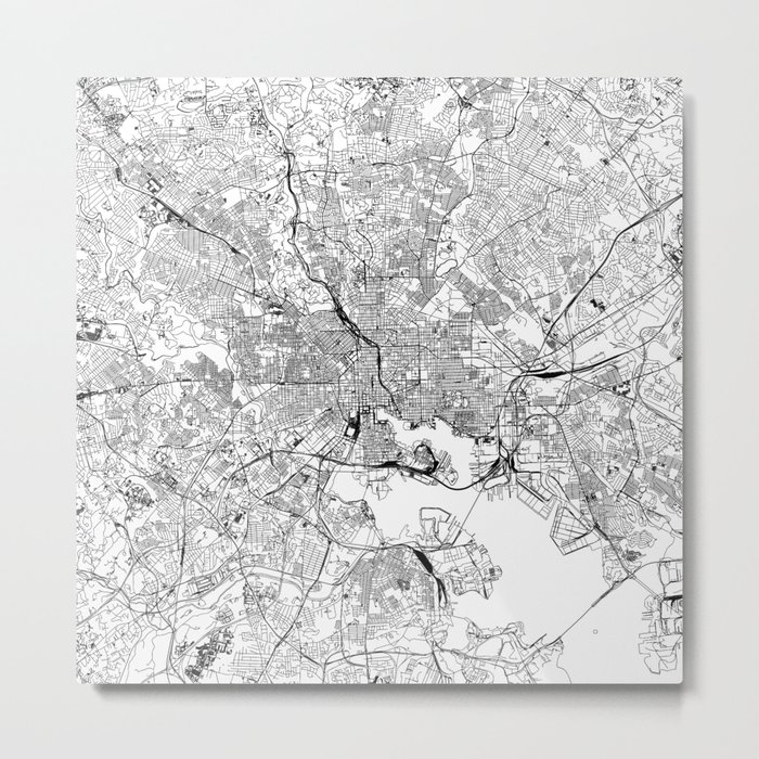 Baltimore White Map Metal Print by multipliCITY Society6
