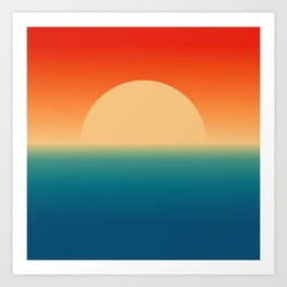 Sunset and Sea, Minimalist Retro Gradient 70s Sun Art Print