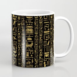 Egyptian hieroglyphs vintage gold on black Mug