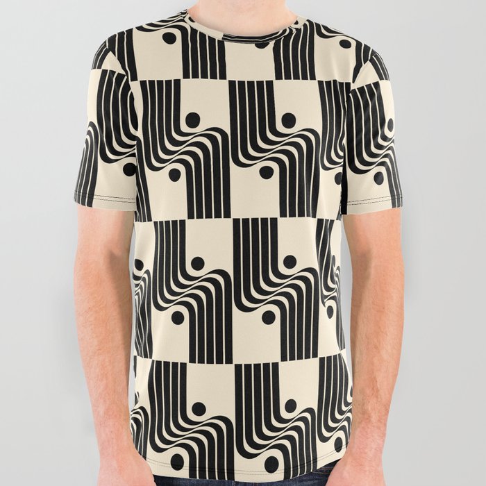 Abstraction_SUN_RIVER_STREAM_FLOW_BLACK_LINE_POP_ART_0430A All Over Graphic Tee
