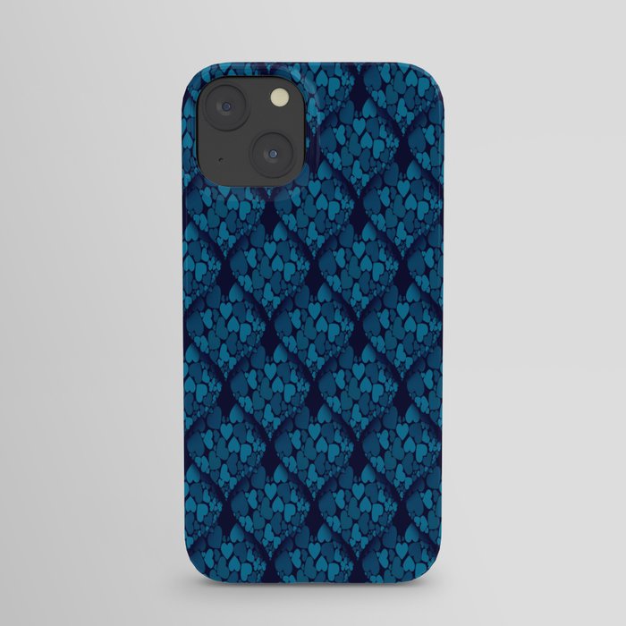 When Hearts Meet Together Pattern - Blue Grey Hearts (On Blue) iPhone Case