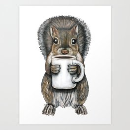"Nuts About Coffee" - Squirrel with Coffee Art Print