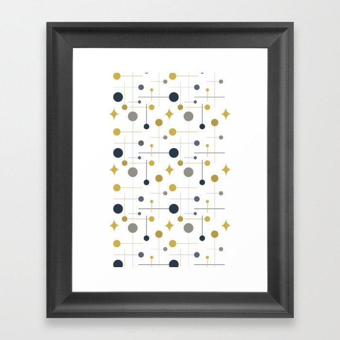 Mid Century Modern Abstract Retro Vintage Style Mustard, Navy and Grey Framed Art Print