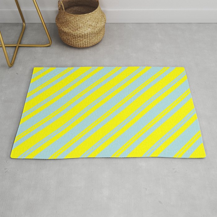 Powder Blue and Yellow Colored Lined Pattern Rug