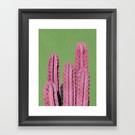 Pink Cactus on Green Framed Art Print