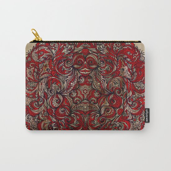 Red Indian Mandala on Wood Carry-All Pouch