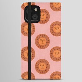 Cute Sunshine Face Pattern Blush Orange iPhone Wallet Case