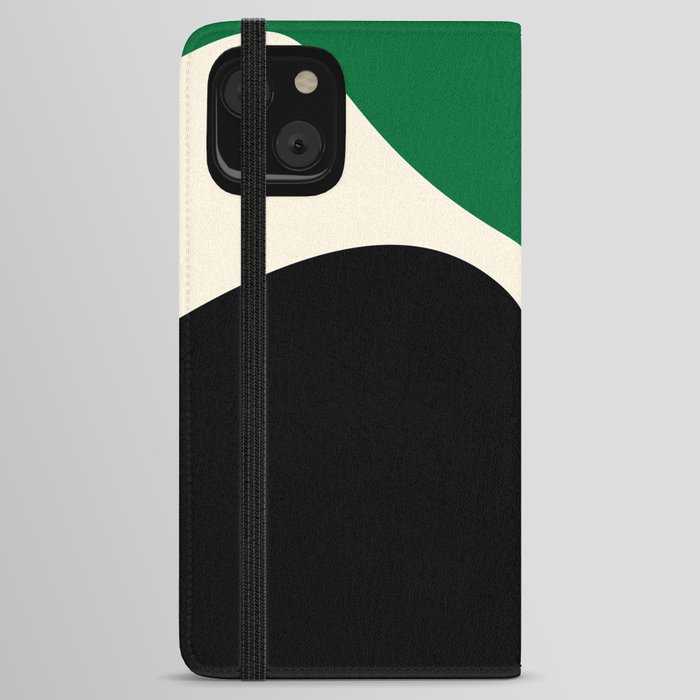 Simple Waves 4 - Green, Cream and Black iPhone Wallet Case