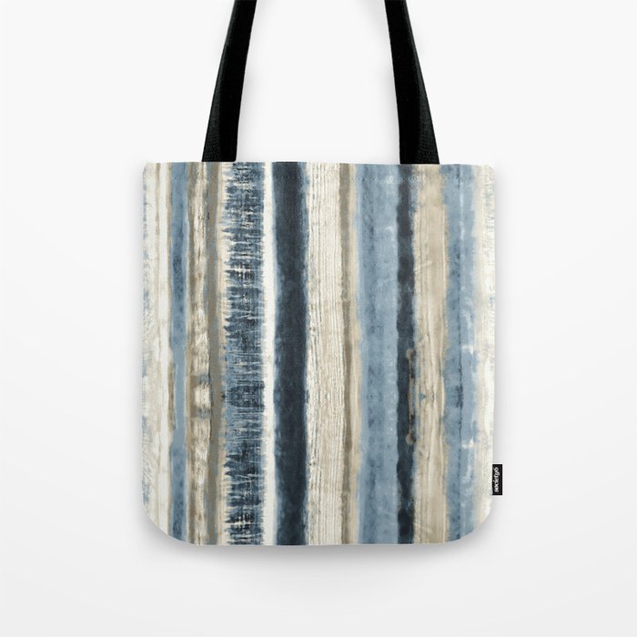 Distressed Blue and White Watercolor Stripe Tote Bag