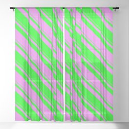 [ Thumbnail: Violet and Lime Colored Stripes Pattern Sheer Curtain ]