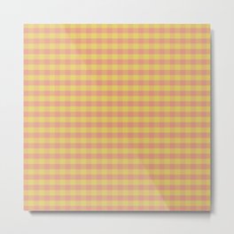 Yellow and Coral Red Gingham Check Metal Print