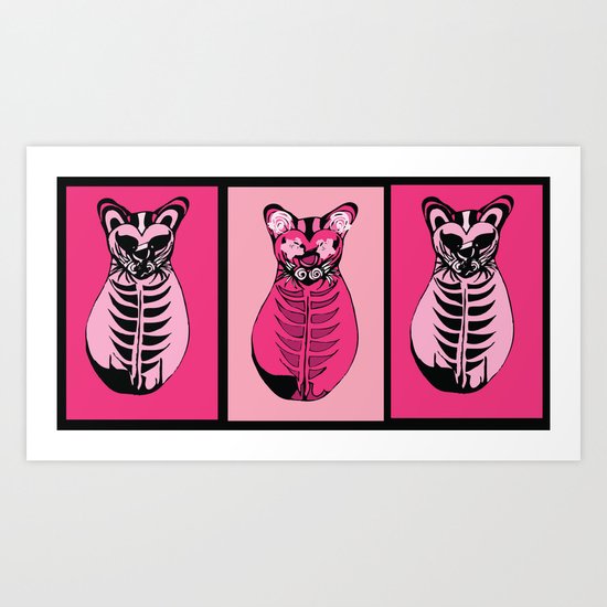 Tres Gatos Rosados - Cat Triptych for Pussy Riot Art Print