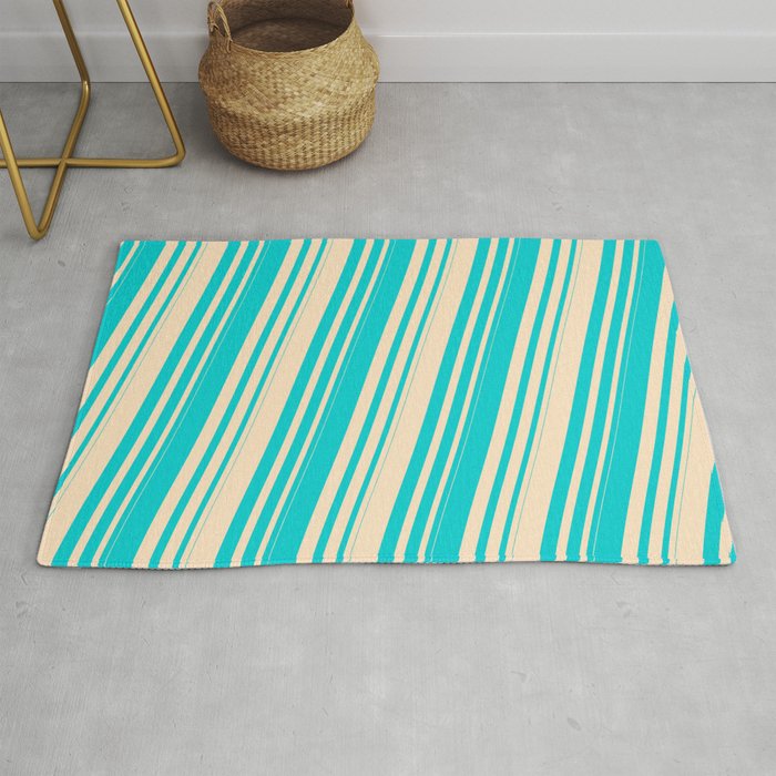 Dark Turquoise and Bisque Colored Striped Pattern Rug