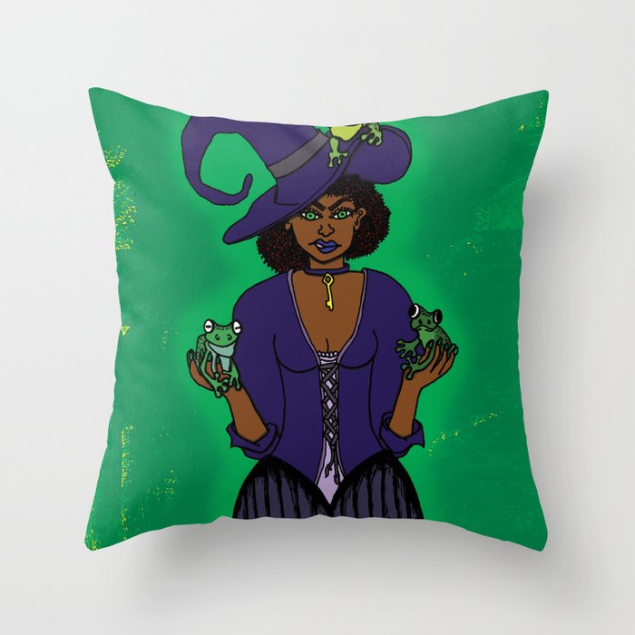 The Frog Witch Throw Pillow