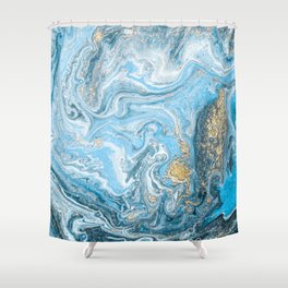 Blue colors marble texture with glitter gold Shower Curtain