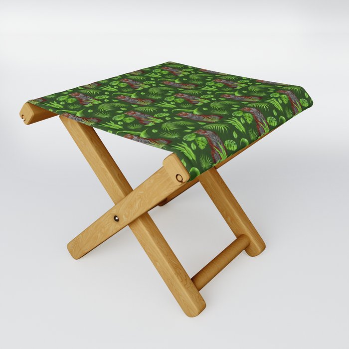  seamless pattern with sitting brown tigers and tropical vegetation Folding Stool