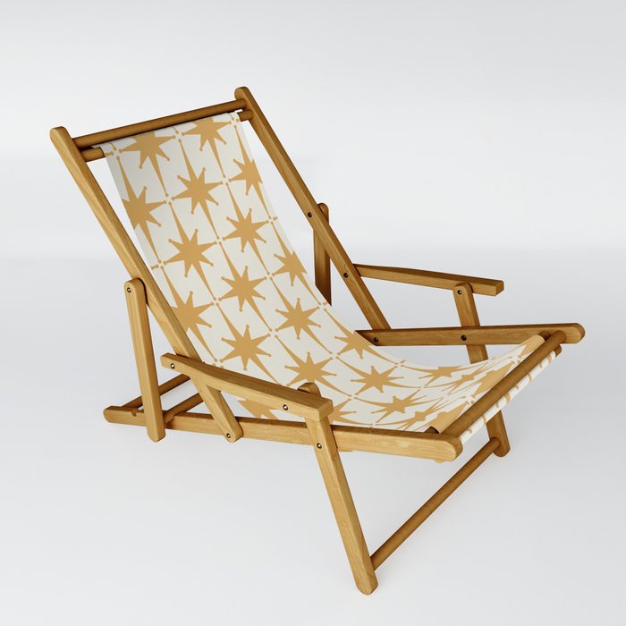 Midcentury Modern Atomic Starburst Pattern in Cream and Muted Mustard Gold Sling Chair